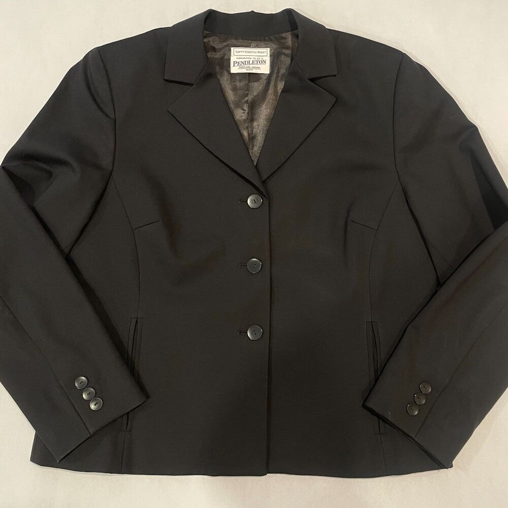 ~ Pendleton Blazer Black Stretch Wool 12p* No Tag Portland OR Vtg Lapel Pocket - Picture 4 of 15